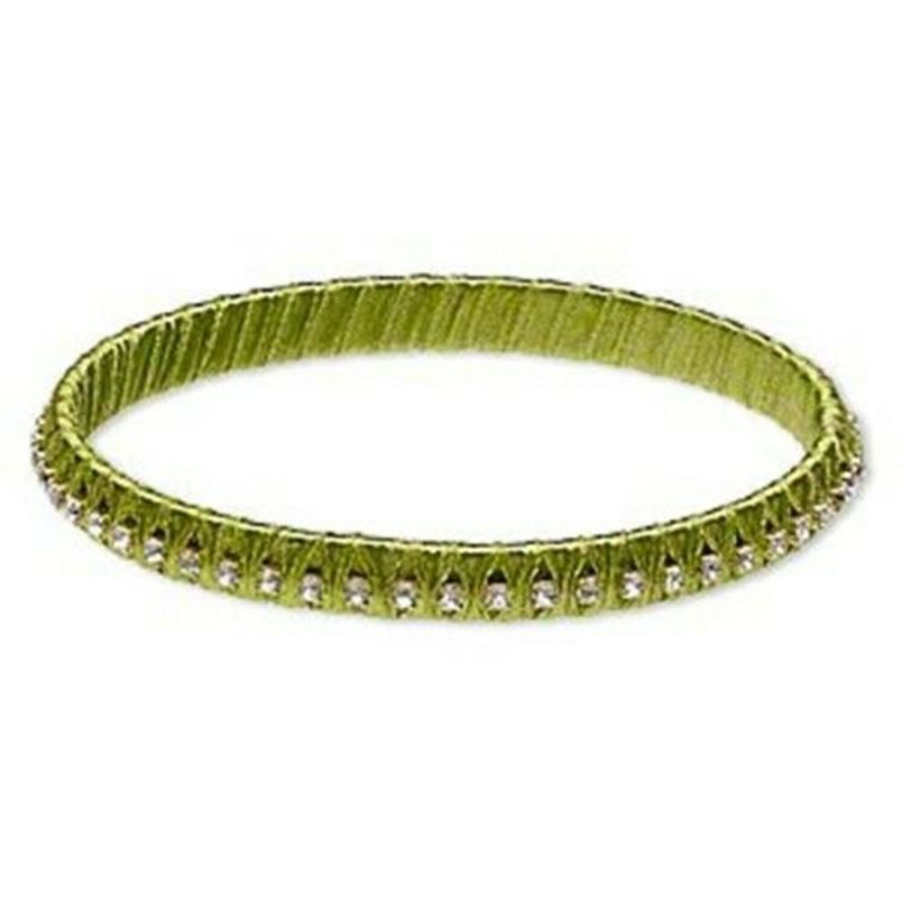 Rich India Lime Green Satin Crystal Fabric Wrapped Brass Bangle Bracelet